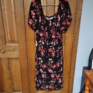 Maurices Black and Pink Floral Midi Dress